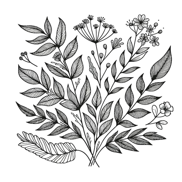 Vector botanical floral line element vector ink