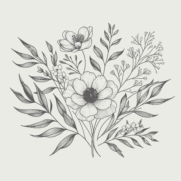 Vector botanical floral line element for wedding card design isolated