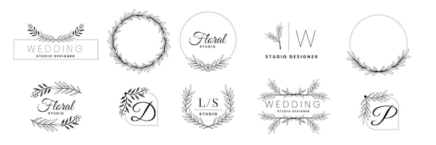 Botanical floral logo design elements hand drawn vector