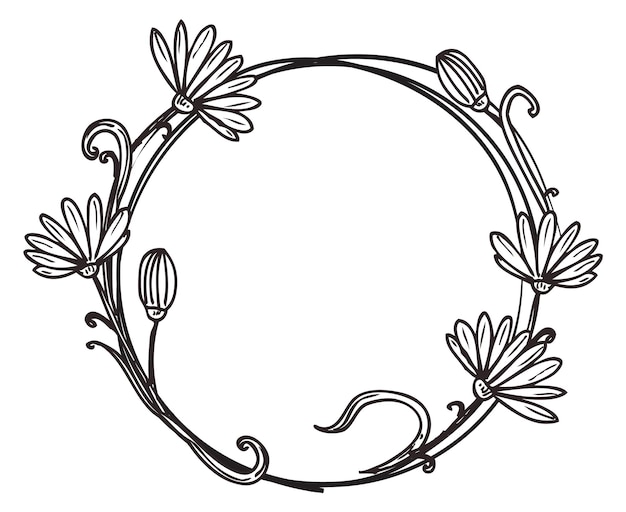 Botanical flower circle Hand drawn floral frame