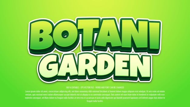 Effetto di testo modificabile in stile cartone animato 3d giardino botanico