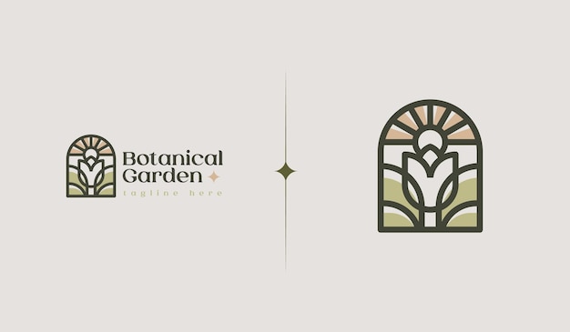 Vettore modello di logo monoline del giardino botanico simbolo premium creativo universale illustrazione vettoriale modello di design minimo creativo simbolo per l'identità aziendale aziendale