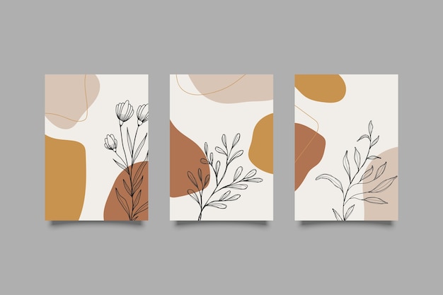 Botanical hand drawn and abstract shapes covers set