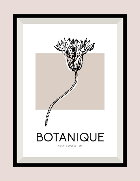 Botanical hand drawn illustration in a poster frame for wall art gallery