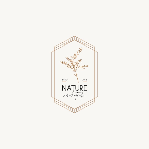 botanical hand drawn line art  vector logo design template