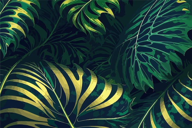 Vector botanical illustration of monstera leaf pattern vintage art