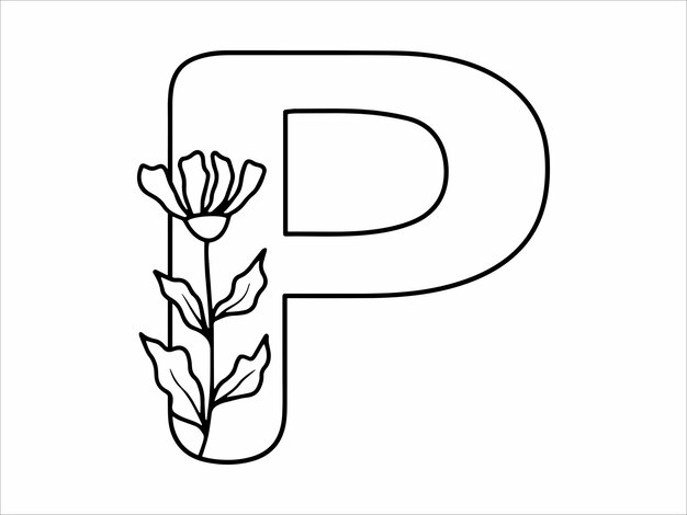 botanical leaf alphabet letter p illustration