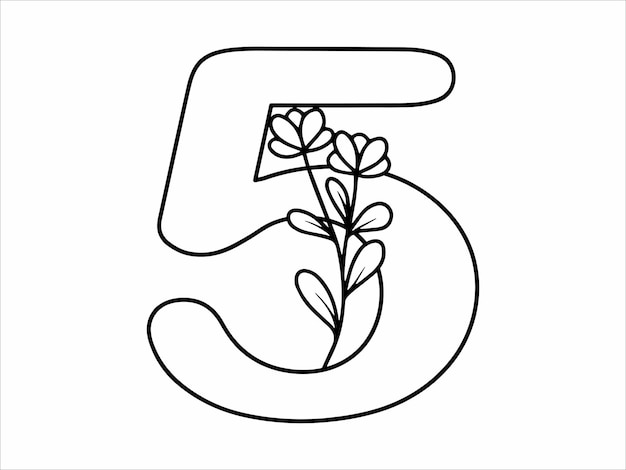 Ботанический лист алфавит номер 5 Иллюстрация