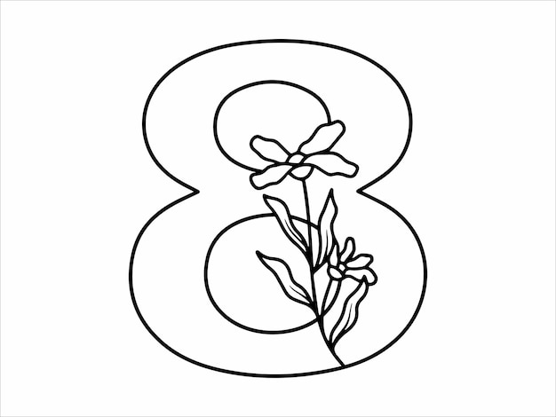 Botanical Leaf Alphabet Number 8 Illustration