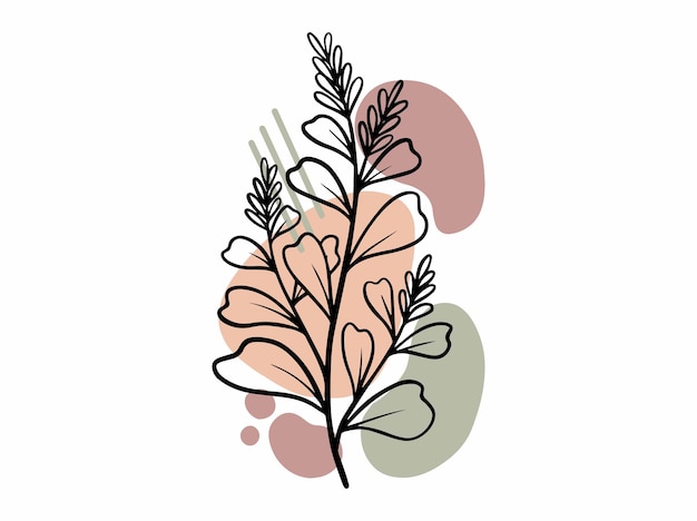 Botanical Line Art Abstract Flower and Leaves Illustration
