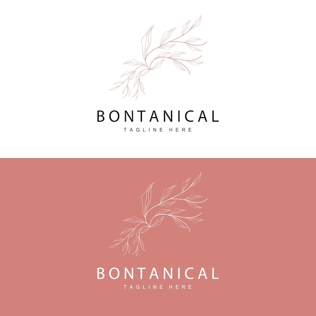 Botanical Logo Nature Plant Design Flower Plant Icon Vector With Line Model
