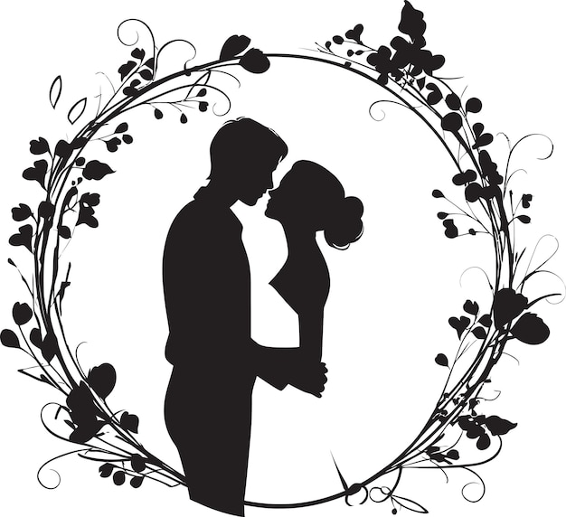 Vettore matrimonio botanico monocromatico simbolo iconico abbraccio floreale segno vettoriale chic