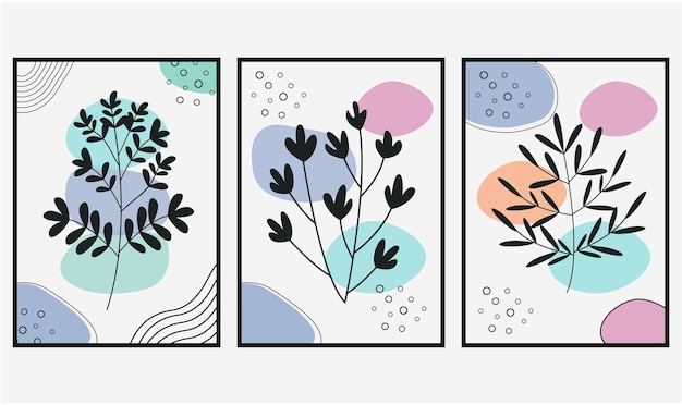 Botanical minimalist posters Hand drawn flat design boho wall art vectoe design