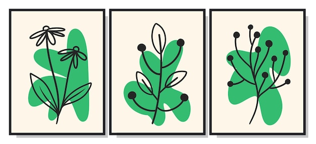 Вектор Ботанический минималистский настенный художественный плакат, векторный набор, дизайн для настенных принтов, отпечатки на холсте, плакат, домашний декор, обложка, обои 01