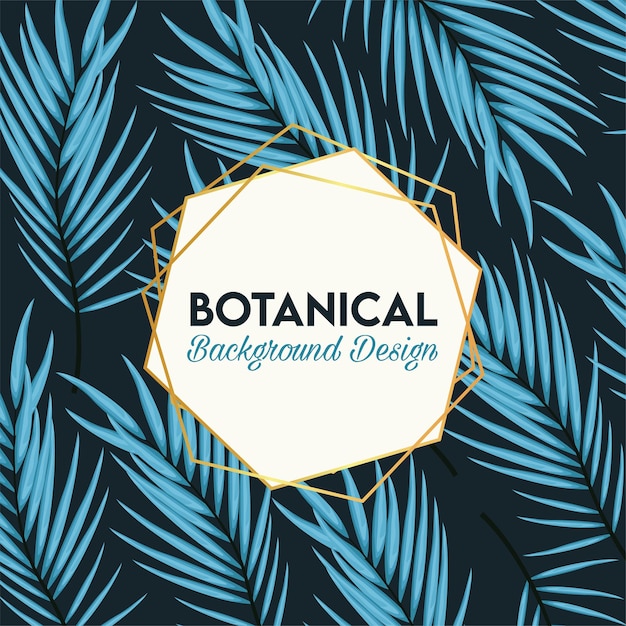 Poster botanico con foglie blu e cornice dorata