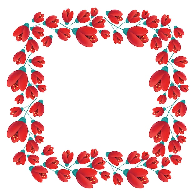 ベクトル 赤いポピーの花で作られた植物の長方形のフレーム