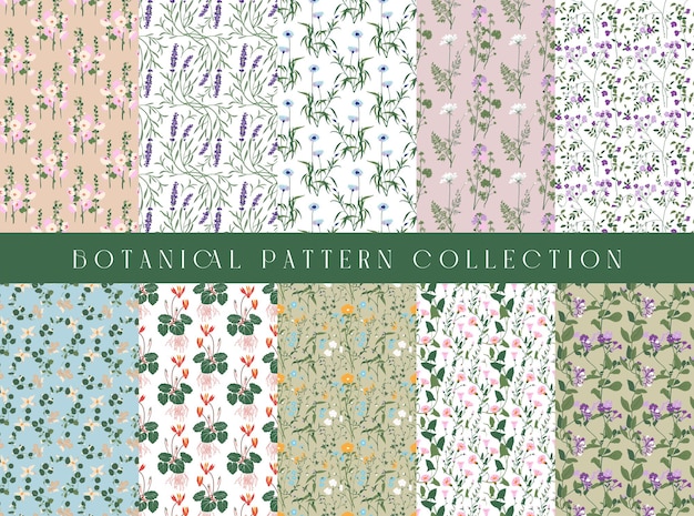 Botanical seamless pattern collection, Decorative wallpaper.