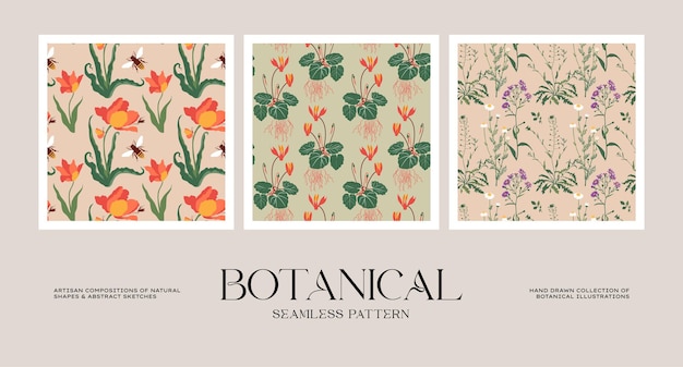 Vettore collezione di motivi botanici senza cuciture per carta da imballaggio o design di imballaggi