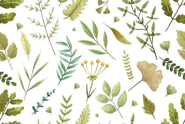 Vector botanical seamless pattern with branches leaves herbs illustration