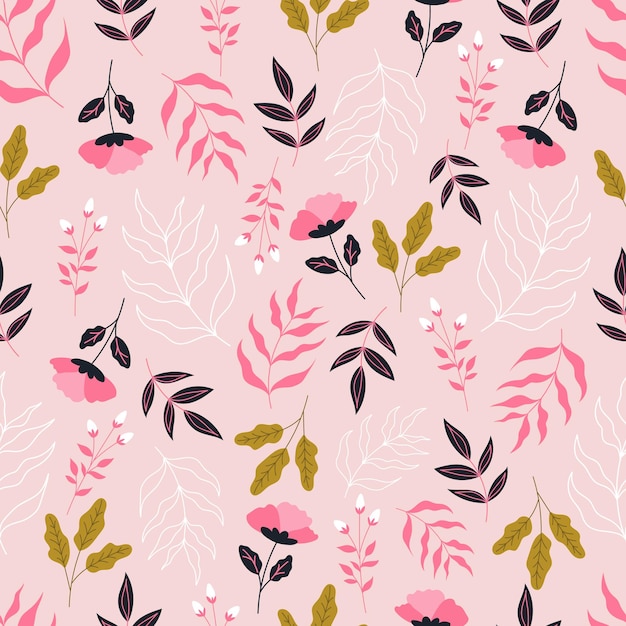 Botanical seamless pattern with flowers  and leaves