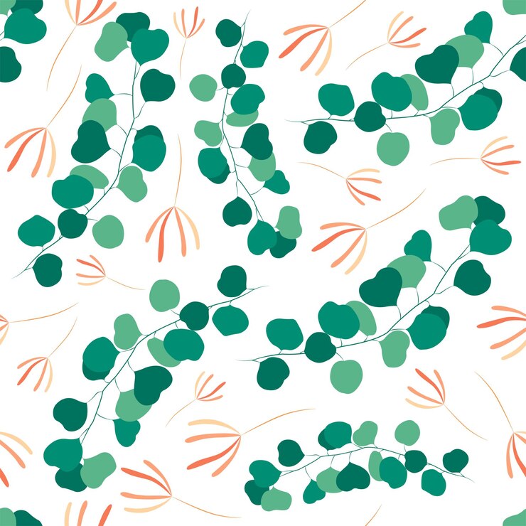 Vector botanical seamless pattern with leaves and flowers on white background