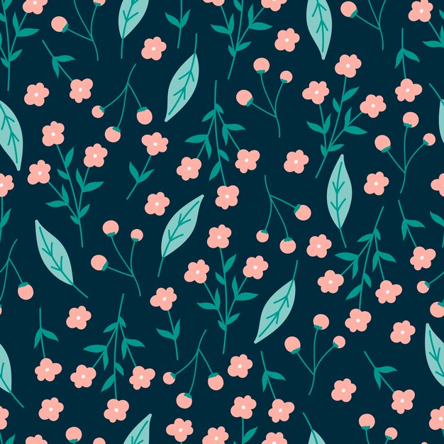 Botanical seamless pattern with pink flower and green leaves .