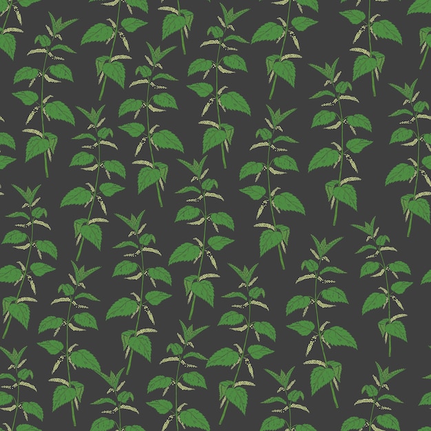 黒にイラクサと植物のシームレスなパターン