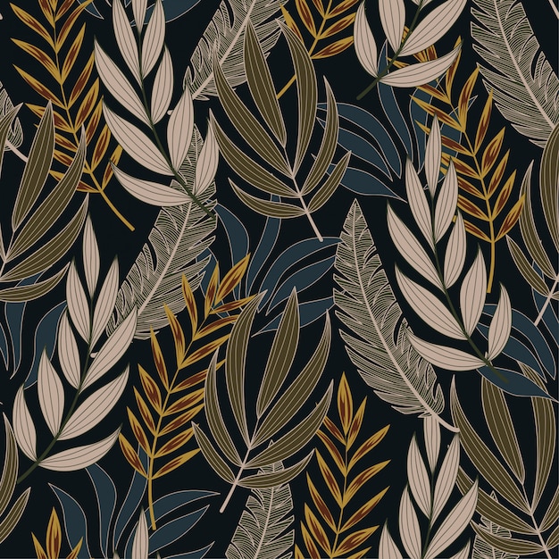 Botanical seamless tropical pattern with bright plants and leaves