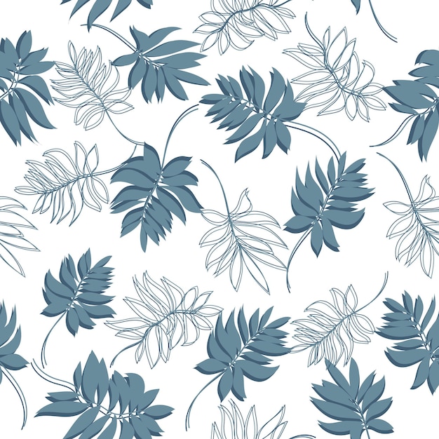 흰색 배경 하와이 스타일에 화려한 식물과 잎이 있는 매끄러운 열대 패턴