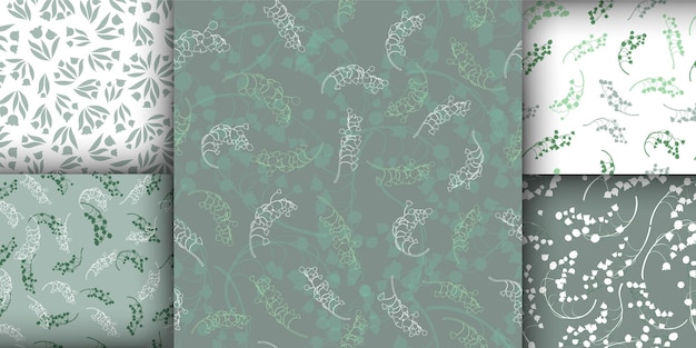 Botanical set of spring floral patterns with lilies of the valle