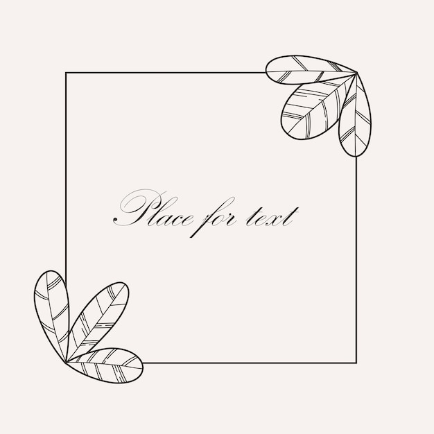 Botanical square frame hand drawn round line border leaves wedding invitation and cards logo design and posters template elegant minimal style floral vector isolated illustration