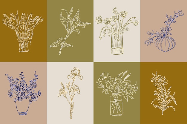 Vector botanical vector illustration set for postcards or wall art or banner or background and branding