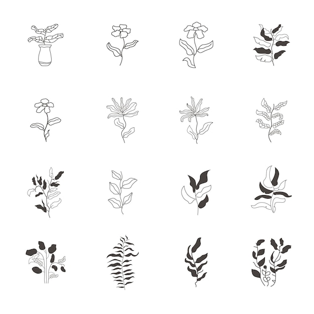 Botanical vector seamless pattern with hand drawn tropical leaves and geometric background