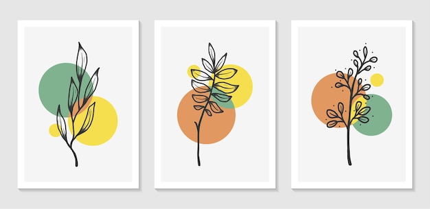 Botanical wall art design set with abstract shape minimalist