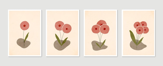 Ботанический настенный набор. минималистичное и естественное настенное искусство. коллекция плакатов современного искусства. абстрактное искусство растений.