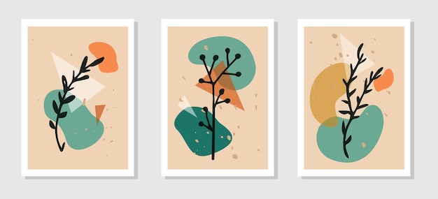 Botanical wall art set. plant elements line art.