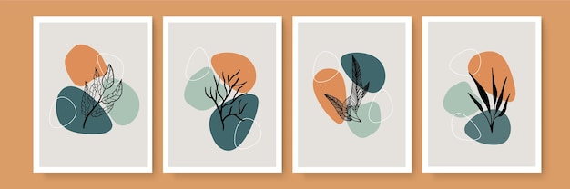 Premium Vector | Botanical wall art vector set. earth tone boho foliage ...