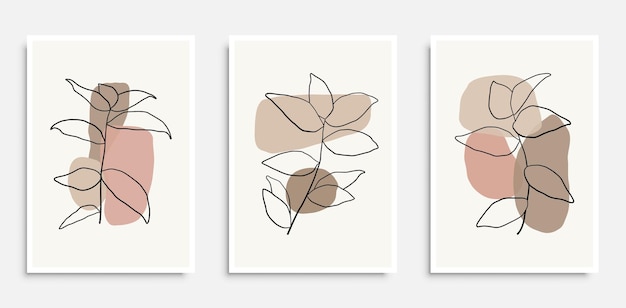 植物の壁アートベクトルセット葉線画抽象的な手描きの形で描画