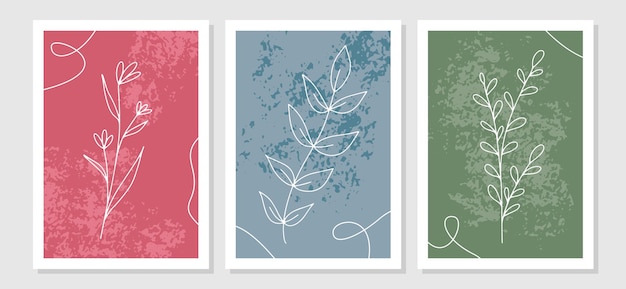 Botanical wall art vector set Foliage line art drawing with abstract shape Abstract Plant Art