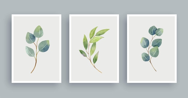 Vector botanical wall art watercolor painting background. foliage art leaves and flower.