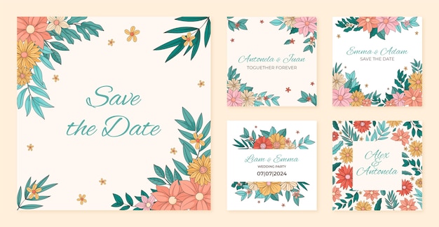 Vector botanical wedding instagram posts