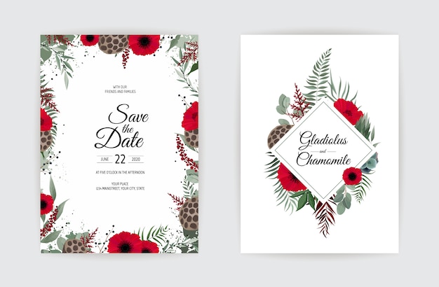 Vector botanical wedding invitation card template design.