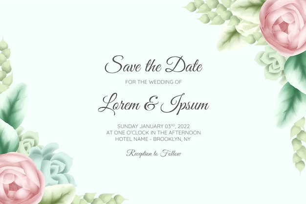Botanical wedding invitation card template with beautiful watercolor floral decoration