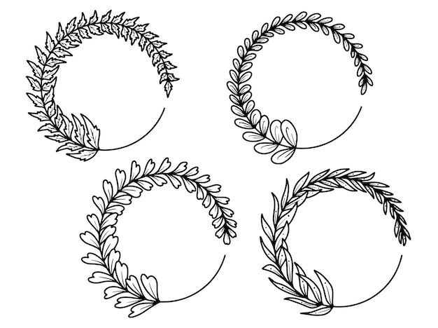 Botanisch bladframe met handgetekende lijntekeningen