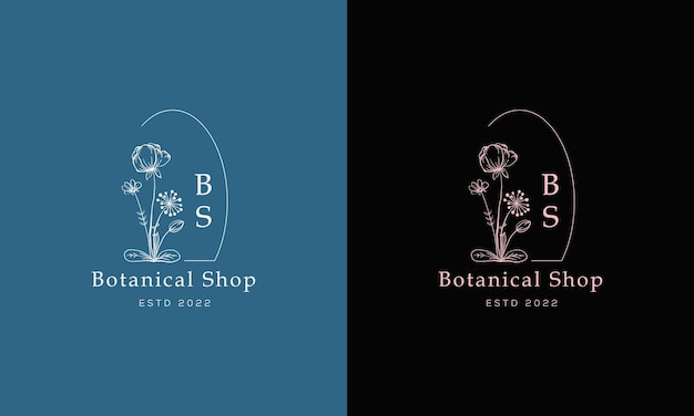 Botanisch bloemenelement Handgetekend logo met wilde bloemen en bladeren