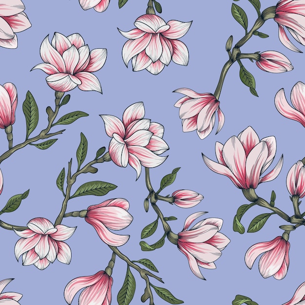 Vector botanisch naadloos patroon met magnolia bloemtak
