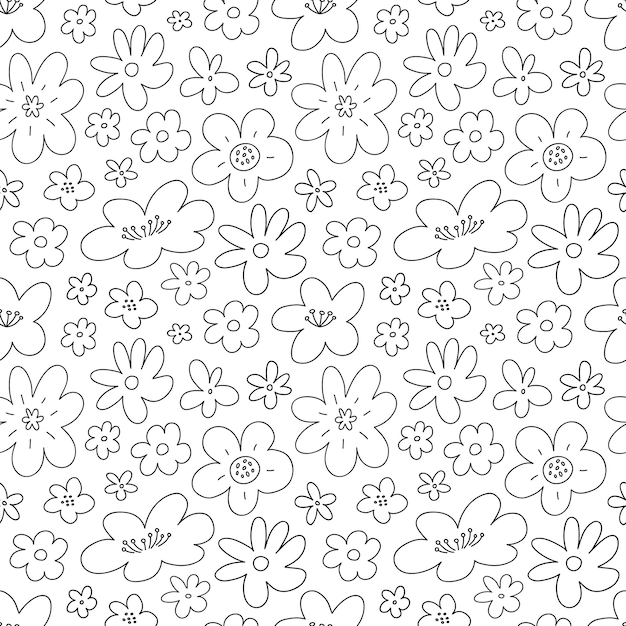 Botanisch naadloos patroon met schattige bloemen Bloemen achtergrond hand getrokken doodle illustratie