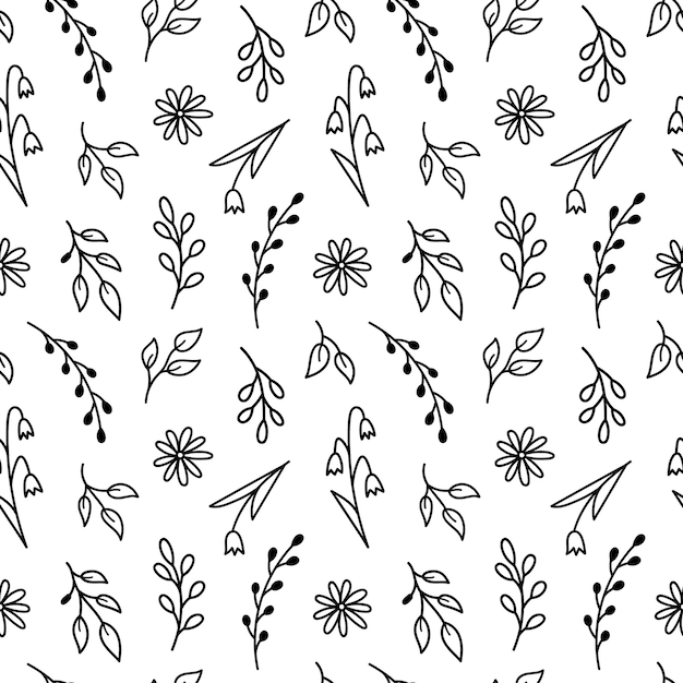 Vector botanisch naadloos patroon met uiterst kleine bloemen en takjes abstracte bloemenachtergrond
