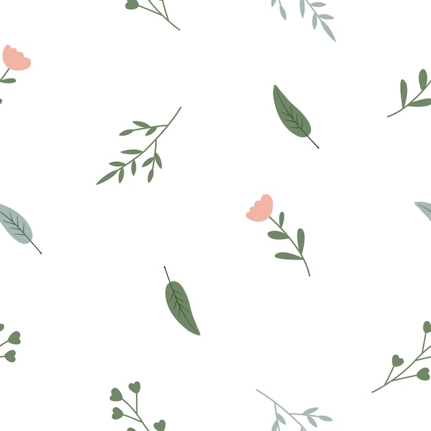 Botanisch naadloos patroon op een witte achtergrond Vectorillustratie in zachte handgetekende stijl