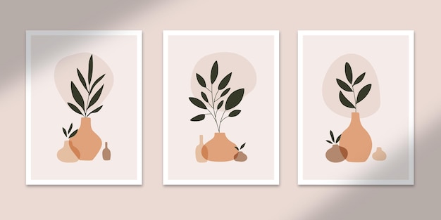 botanische abstracte posters kunst handgetekende vormen covers set collectie voor muur print decor